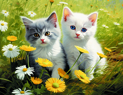 Алмазная мозаика "Котята на лужайке" 40х50
