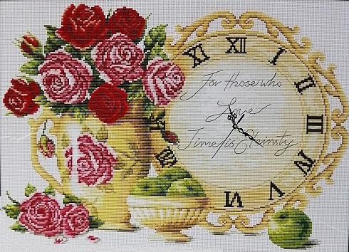 Набор для вышивания крестом "Розы и часы" 47х33