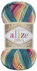 Alize Diva Batik - 4572 розово-желто-изумрудный
