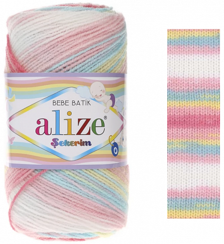 Alize Sekerim Bebe Batik - 3045 розово-желто-бело-голубой