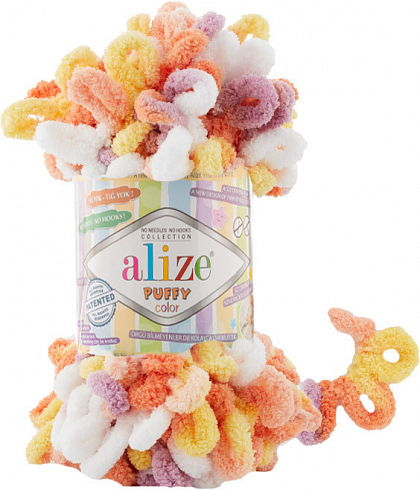 Alize Puffy Color - 6429 жёл-бел-оранж-фиол