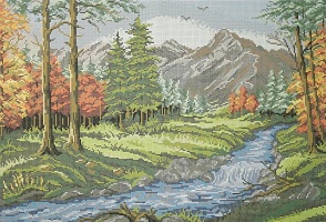 Канва для вышивания бисером "Осень в горах" 37х54