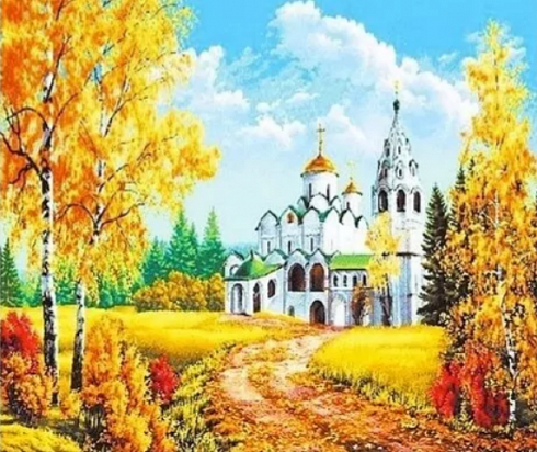 Алмазная мозаика Церковь осенью 40*50