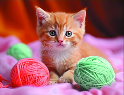 Алмазная мозаика "Котёнок с клубочками" 40х50