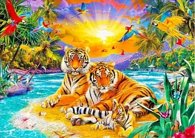 Алмазная мозаика Семья тигров 30х40