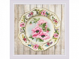 Набор для вышивания гладью "Тарелка с розовыми маками" Риолис 21х21