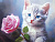 Алмазная мозаика Котенок и роза 40*50
