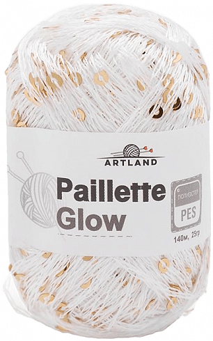 Пряжа Artland Paillette Glow - 002белый с золотом