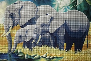 Канва для вышивания бисером "Слоны" Мастерица 37х25