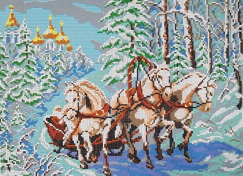Канва для вышивания бисером "Тройка лошадей" Art Solo 27х37