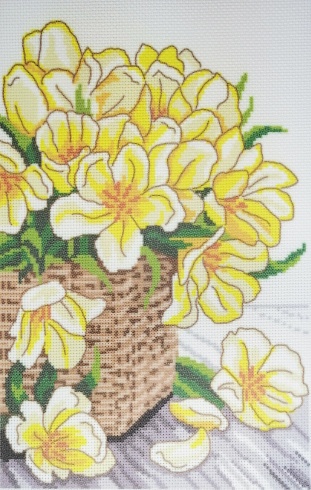 Канва с рисунком "Корзинка с желтыми цветами" Искусница 26х37