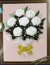 Набор для вышивания лентами "Букет белых роз" 15х20 см