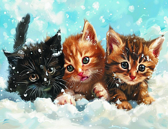 Алмазная мозаика "Котята на снегу" 40х50