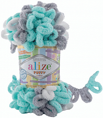 Alize Puffy Color - 6408 бело-серо-бирюзовый