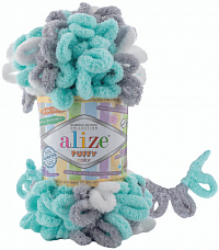 Alize Puffy Color - 6408 бело-серо-бирюзовый