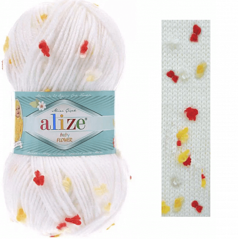 Alize Baby Flower - 5459 молочный с красно-жёлтым