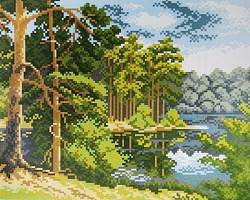 Канва с рисунком "Озеро в лесу" Матренин Посад 28х37